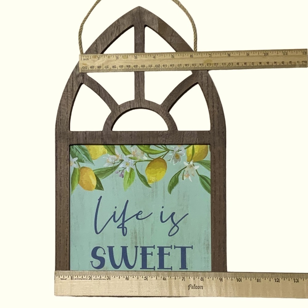 Wall Hanging Lemons Life is Sweet Wood Shabby Chic Farmhouse 17.5 in Multi Blue - Picture 6 of 16